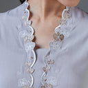 Meera Beige Long Sleeve – Mandalas Women’s Encim Kebaya Embroidered Blouse in Soft Viscose with Orchid Motif - Mandalas
