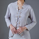 Meera Beige Long Sleeve – Mandalas Women’s Encim Kebaya Embroidered Blouse in Soft Viscose with Orchid Motif - Mandalas