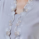 Meera Beige Short Sleeve – Mandalas Women’s Encim Kebaya Embroidered Blouse in Soft Viscose with Orchid Motif - Mandalas