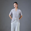 Meera Beige Short Sleeve – Mandalas Women’s Encim Kebaya Embroidered Blouse in Soft Viscose with Orchid Motif - Mandalas