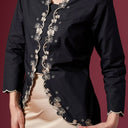 Meera Black Long Sleeve – Mandalas Women’s Encim Kebaya Embroidered Blouse in Cotton with Orchid Motif - Mandalas