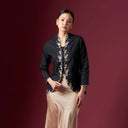 Meera Black Long Sleeve – Mandalas Women’s Encim Kebaya Embroidered Blouse in Cotton with Orchid Motif - Mandalas
