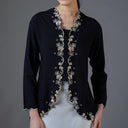 Meera Black Long Sleeve – Mandalas Women’s Encim Kebaya Embroidered Blouse in Soft Viscose with Orchid Motif - Mandalas