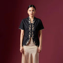 Meera Black Short Sleeve – Mandalas Women’s Encim Kebaya Embroidered Blouse in Cotton with Orchid Motif - Mandalas