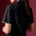 Meera Black Short Sleeve – Mandalas Women’s Encim Kebaya Embroidered Blouse in Cotton with Orchid Motif - Mandalas