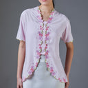 Meera Cherry Short Sleeve – Mandalas Women’s Encim Kebaya Embroidered Blouse in Soft Viscose with Orchid Motif - Mandalas