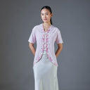 Meera Cherry Short Sleeve – Mandalas Women’s Encim Kebaya Embroidered Blouse in Soft Viscose with Orchid Motif - Mandalas