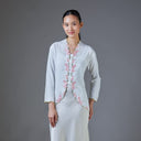 Meera Porcelain Long Sleeve – Mandalas Women’s Encim Kebaya Embroidered Blouse in Soft Viscose with Orchid Motif - Mandalas
