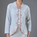 Meera Porcelain Long Sleeve – Mandalas Women’s Encim Kebaya Embroidered Blouse in Soft Viscose with Orchid Motif - Mandalas