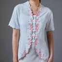 Meera Porcelain Short Sleeve – Mandalas Women’s Encim Kebaya Embroidered Blouse in Soft Viscose with Orchid Motif - Mandalas