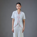 Meera Porcelain Short Sleeve – Mandalas Women’s Encim Kebaya Embroidered Blouse in Soft Viscose with Orchid Motif - Mandalas