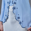 Meera Sky Long Sleeve – Mandalas Women’s Encim Kebaya Embroidered Blouse in Soft Viscose with Orchid Motif - Mandalas
