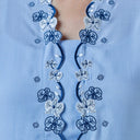 Meera Sky Long Sleeve – Mandalas Women’s Encim Kebaya Embroidered Blouse in Soft Viscose with Orchid Motif - Mandalas
