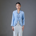 Meera Sky Long Sleeve – Mandalas Women’s Encim Kebaya Embroidered Blouse in Soft Viscose with Orchid Motif - Mandalas