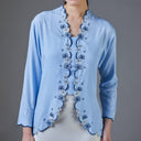 Meera Sky Long Sleeve – Mandalas Women’s Encim Kebaya Embroidered Blouse in Soft Viscose with Orchid Motif - Mandalas
