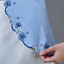 Meera Sky Short Sleeve – Mandalas Women’s Encim Kebaya Embroidered Blouse in Soft Viscose with Orchid Motif - Mandalas