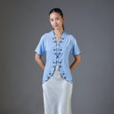 Meera Sky Short Sleeve – Mandalas Women’s Encim Kebaya Embroidered Blouse in Soft Viscose with Orchid Motif - Mandalas