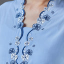 Meera Sky Short Sleeve – Mandalas Women’s Encim Kebaya Embroidered Blouse in Soft Viscose with Orchid Motif - Mandalas