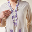 Naila Almond Long Sleeve - Mandalas Women's Embroidered Kebaya Blouse in Soft Slub Viscose - Mandalas