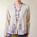 Naila Almond Long Sleeve - Mandalas Women's Embroidered Kebaya Blouse in Soft Slub Viscose - Mandalas