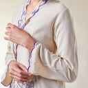 Naila Almond Long Sleeve - Mandalas Women's Embroidered Kebaya Blouse in Soft Slub Viscose - Mandalas