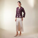 Naila Espresso Long Sleeve - Mandalas Women's Embroidered Kebaya Blouse in Soft Slub Viscose - Mandalas