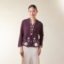 Naila Espresso Long Sleeve - Mandalas Women's Embroidered Kebaya Blouse in Soft Slub Viscose - Mandalas