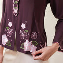 Naila Espresso Long Sleeve - Mandalas Women's Embroidered Kebaya Blouse in Soft Slub Viscose - Mandalas