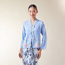 Naila Sky Long Sleeve - Mandalas Women's Embroidered Kebaya Blouse in Soft Slub Viscose - Mandalas