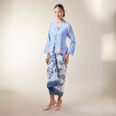 Naila Sky Long Sleeve - Mandalas Women's Embroidered Kebaya Blouse in Soft Slub Viscose - Mandalas