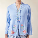 Naila Sky Long Sleeve - Mandalas Women's Embroidered Kebaya Blouse in Soft Slub Viscose - Mandalas