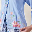 Naila Sky Long Sleeve - Mandalas Women's Embroidered Kebaya Blouse in Soft Slub Viscose - Mandalas