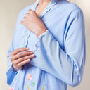 Naila Sky Long Sleeve - Mandalas Women's Embroidered Kebaya Blouse in Soft Slub Viscose - Mandalas