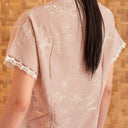 Nayara Beige Short Sleeve – Mandalas Women's Modern Embroidered Cotton Kebaya Top - Mandalas