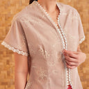 Nayara Beige Short Sleeve – Mandalas Women's Modern Embroidered Cotton Kebaya Top - Mandalas