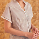 Nayara Grey Short Sleeve – Mandalas Women's Modern Embroidered Cotton Kebaya Top - Mandalas