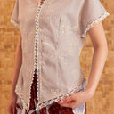 Nayara Grey Short Sleeve – Mandalas Women's Modern Embroidered Cotton Kebaya Top - Mandalas