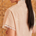 Nayara Nude Short Sleeve – Mandalas Women's Modern Embroidered Cotton Kebaya Top - Mandalas