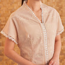 Nayara Nude Short Sleeve – Mandalas Women's Modern Embroidered Cotton Kebaya Top - Mandalas