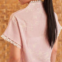 Nayara Pink Short Sleeve – Mandalas Women's Modern Embroidered Cotton Kebaya Top - Mandalas
