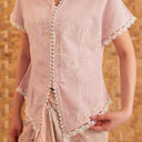 Nayara Pink Short Sleeve – Mandalas Women's Modern Embroidered Cotton Kebaya Top - Mandalas